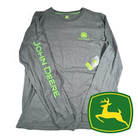 Men's John Deere Charcoal Gray Long Sleeve Tee Large - Picture 1 of 10
